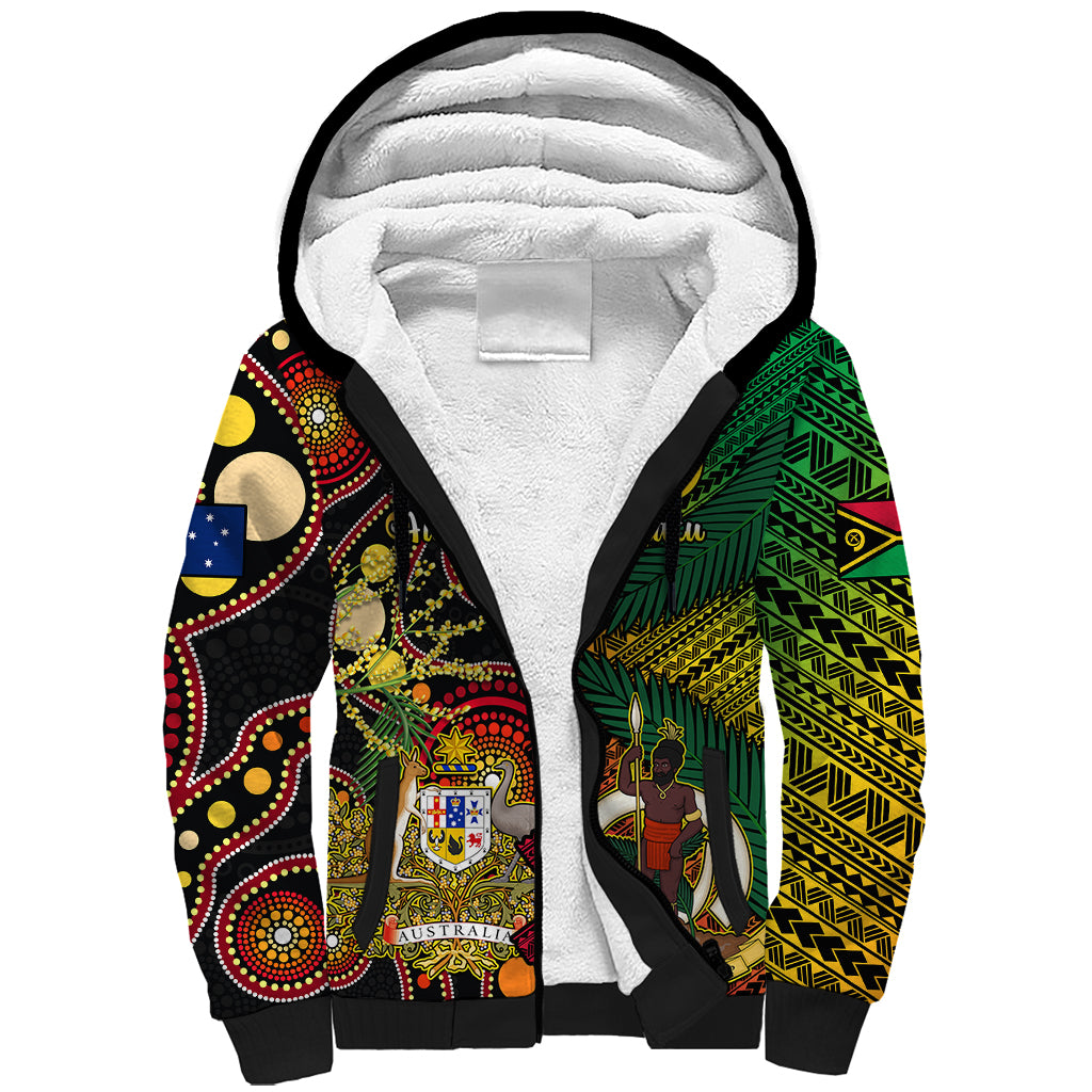 Vanuatu and Australia Sherpa Hoodie Vanuatuan Polynesian Mix Aussie Aboriginal Art LT14 Unisex Black - Polynesian Pride