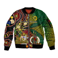 Vanuatu and Australia Sleeve Zip Bomber Jacket Vanuatuan Polynesian Mix Aussie Aboriginal Art LT14 Unisex Black - Polynesian Pride