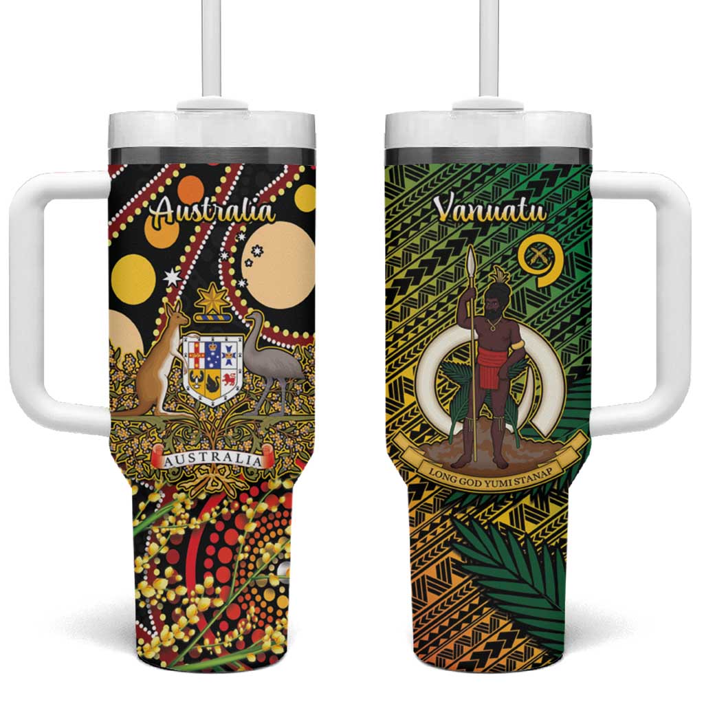 Vanuatu and Australia Tumbler With Handle Vanuatuan Polynesian Mix Aussie Aboriginal Art LT14 One Size: 40 oz Black - Polynesian Pride