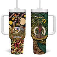 Vanuatu and Australia Tumbler With Handle Vanuatuan Polynesian Mix Aussie Aboriginal Art LT14 One Size: 40 oz Black - Polynesian Pride