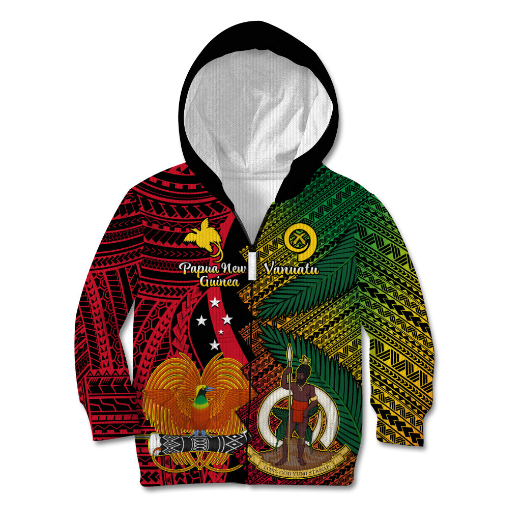 Vanuatu and Papua New Guinea Kid Hoodie Vanuatuan With PNG Polynesian Pattern LT14 Zip Hoodie Black - Polynesian Pride