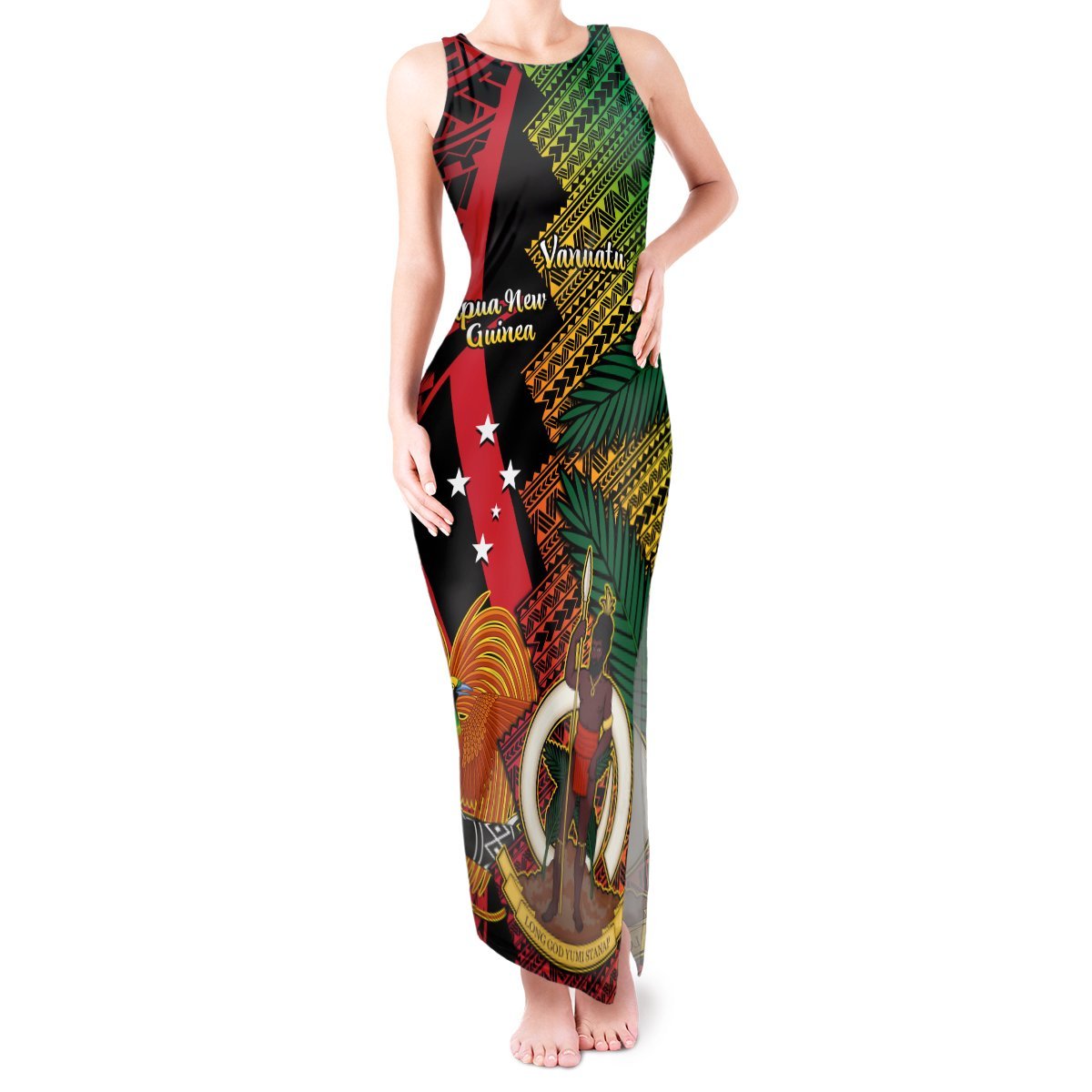 Vanuatu and Papua New Guinea Tank Maxi Dress Vanuatuan With PNG Polynesian Pattern LT14 Women Black - Polynesian Pride