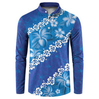 Vintage Blue Polynesia Button Sweatshirt Plumeria With Hibiscus Tropical Vibes