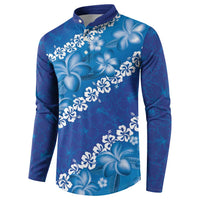 Vintage Blue Polynesia Button Sweatshirt Plumeria With Hibiscus Tropical Vibes