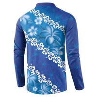Vintage Blue Polynesia Button Sweatshirt Plumeria With Hibiscus Tropical Vibes