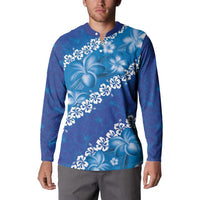 Vintage Blue Polynesia Button Sweatshirt Plumeria With Hibiscus Tropical Vibes