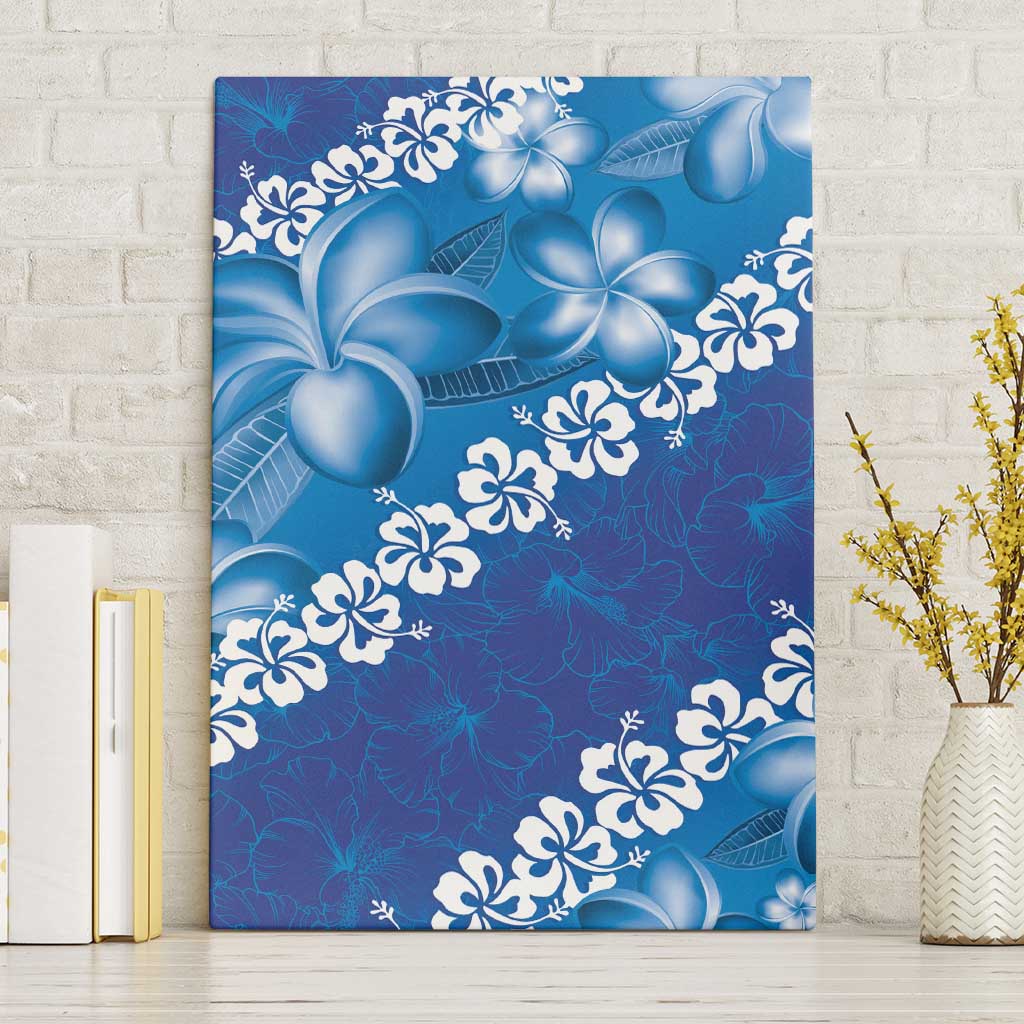 Vintage Blue Polynesia Canvas Wall Art Plumeria With Hibiscus Tropical Vibes