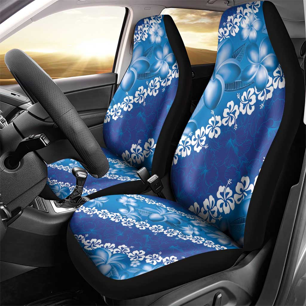 Vintage Blue Polynesia Car Seat Cover Plumeria With Hibiscus Tropical Vibes