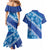 Vintage Blue Polynesia Couples Matching Mermaid Dress and Hawaiian Shirt Plumeria With Hibiscus Tropical Vibes