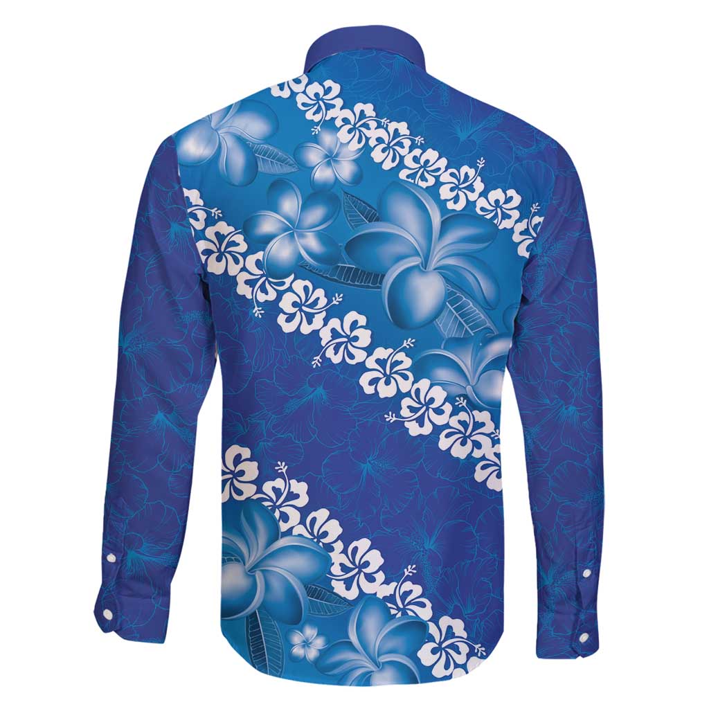 Vintage Blue Polynesia Family Matching Long Sleeve Bodycon Dress and Hawaiian Shirt Plumeria With Hibiscus Tropical Vibes LT14 - Polynesian Pride