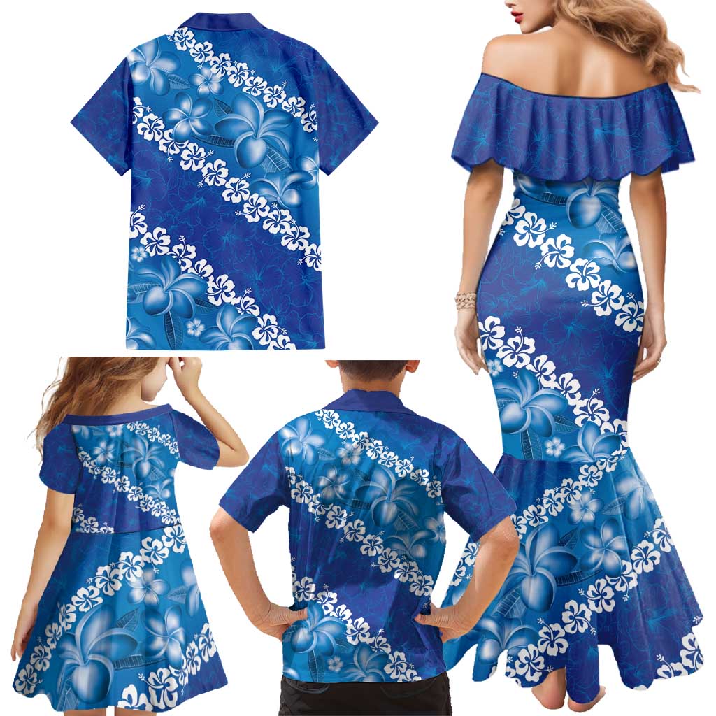 Vintage Blue Polynesia Family Matching Mermaid Dress and Hawaiian Shirt Plumeria With Hibiscus Tropical Vibes LT14 - Polynesian Pride