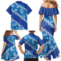 Vintage Blue Polynesia Family Matching Mermaid Dress and Hawaiian Shirt Plumeria With Hibiscus Tropical Vibes LT14 - Polynesian Pride