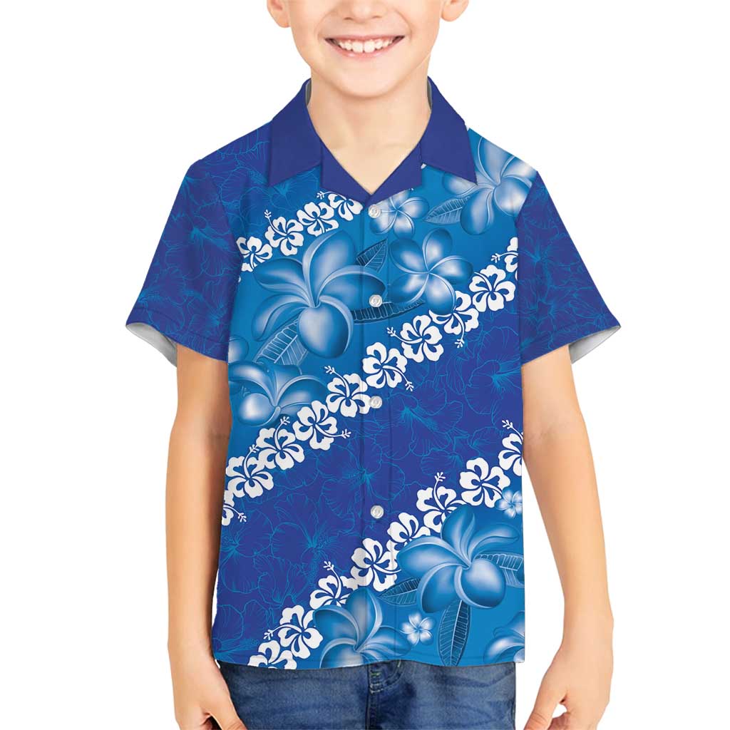 Vintage Blue Polynesia Family Matching Summer Maxi Dress and Hawaiian Shirt Plumeria With Hibiscus Tropical Vibes