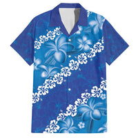 Vintage Blue Polynesia Family Matching Tank Maxi Dress and Hawaiian Shirt Plumeria With Hibiscus Tropical Vibes