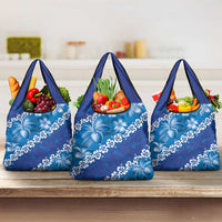 Vintage Blue Polynesia Grocery Bag Plumeria With Hibiscus Tropical Vibes LT14 3-pack One Size Blue - Polynesian Pride