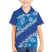 Vintage Blue Polynesia Kid Hawaiian Shirt Plumeria With Hibiscus Tropical Vibes