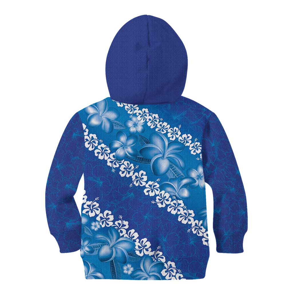 Vintage Blue Polynesia Kid Hoodie Plumeria With Hibiscus Tropical Vibes