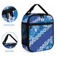 Vintage Blue Polynesia Lunch Bag Plumeria With Hibiscus Tropical Vibes LT14 - Polynesian Pride