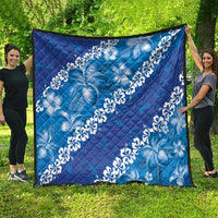 Vintage Blue Polynesia Quilt Plumeria With Hibiscus Tropical Vibes LT14 - Polynesian Pride
