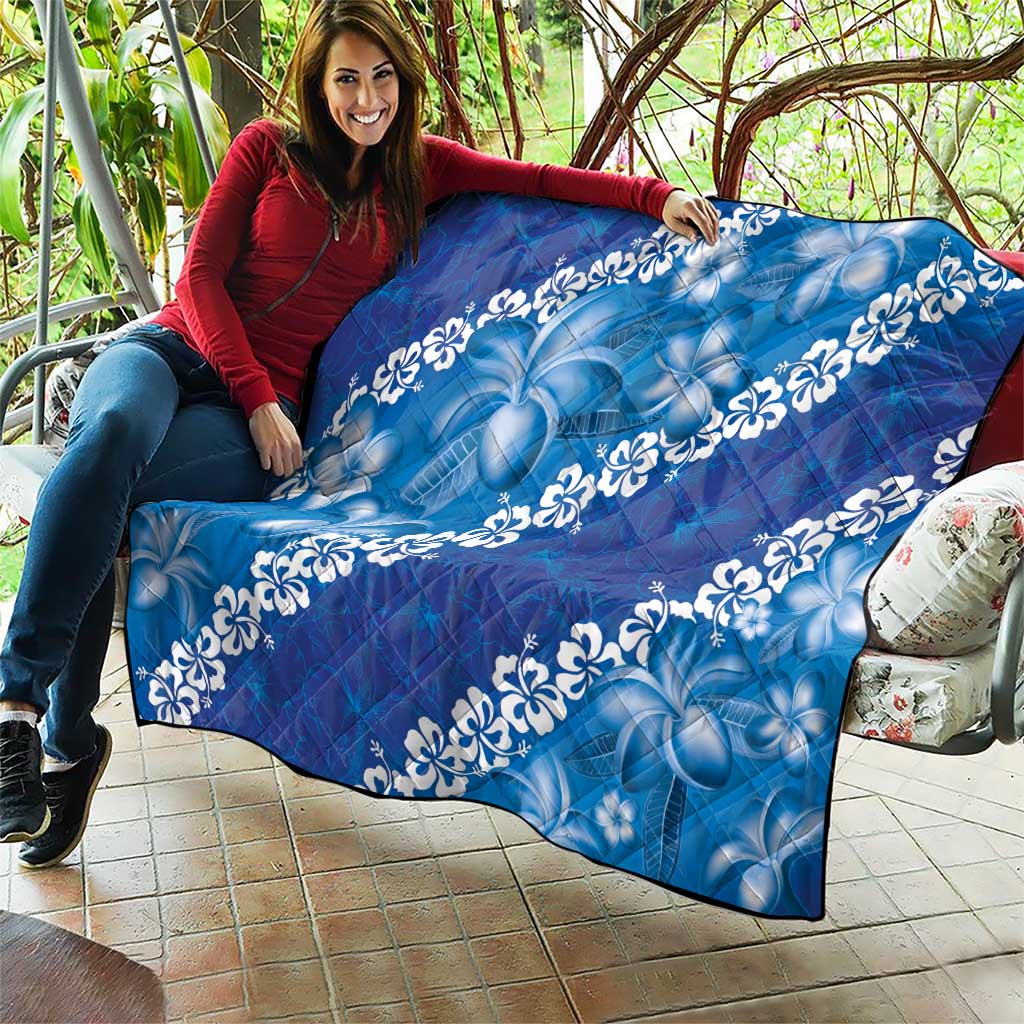 Vintage Blue Polynesia Quilt Plumeria With Hibiscus Tropical Vibes LT14 - Polynesian Pride