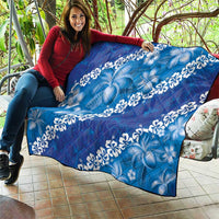 Vintage Blue Polynesia Quilt Plumeria With Hibiscus Tropical Vibes LT14 - Polynesian Pride