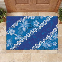 Vintage Blue Polynesia Rubber Doormat Plumeria With Hibiscus Tropical Vibes