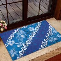 Vintage Blue Polynesia Rubber Doormat Plumeria With Hibiscus Tropical Vibes