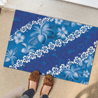 Vintage Blue Polynesia Rubber Doormat Plumeria With Hibiscus Tropical Vibes