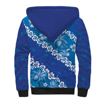 Vintage Blue Polynesia Sherpa Hoodie Plumeria With Hibiscus Tropical Vibes