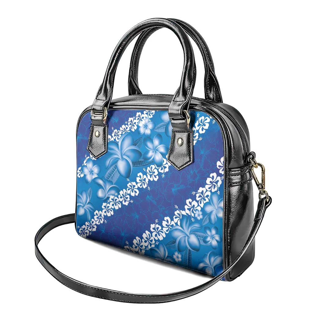 Vintage Blue Polynesia Shoulder Handbag Plumeria With Hibiscus Tropical Vibes