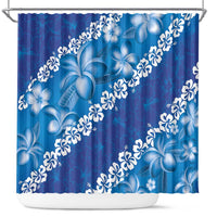 Vintage Blue Polynesia Shower Curtain Plumeria With Hibiscus Tropical Vibes LT14 Blue - Polynesian Pride