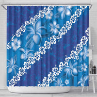 Vintage Blue Polynesia Shower Curtain Plumeria With Hibiscus Tropical Vibes LT14 - Polynesian Pride