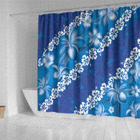 Vintage Blue Polynesia Shower Curtain Plumeria With Hibiscus Tropical Vibes LT14 - Polynesian Pride
