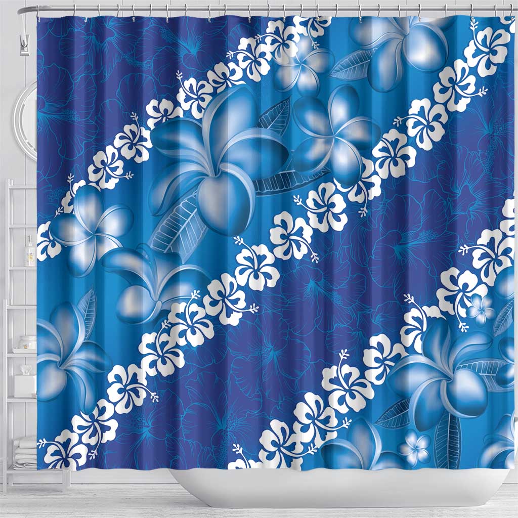 Vintage Blue Polynesia Shower Curtain Plumeria With Hibiscus Tropical Vibes LT14 - Polynesian Pride