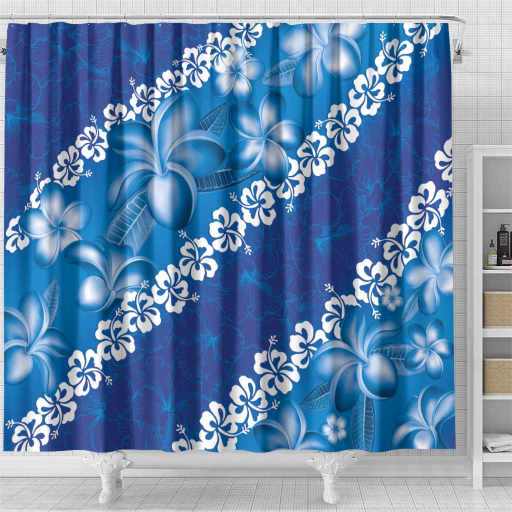 Vintage Blue Polynesia Shower Curtain Plumeria With Hibiscus Tropical Vibes LT14 - Polynesian Pride