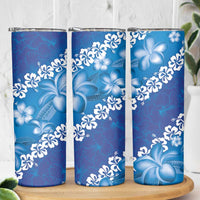 Vintage Blue Polynesia Skinny Tumbler Plumeria With Hibiscus Tropical Vibes LT14 - Polynesian Pride