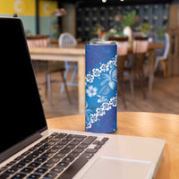 Vintage Blue Polynesia Skinny Tumbler Plumeria With Hibiscus Tropical Vibes LT14 - Polynesian Pride
