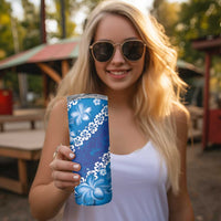 Vintage Blue Polynesia Skinny Tumbler Plumeria With Hibiscus Tropical Vibes LT14 - Polynesian Pride