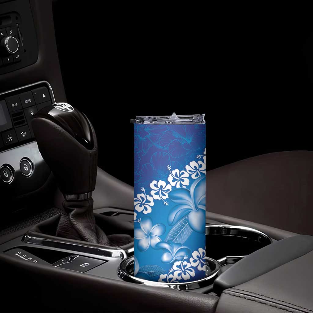 Vintage Blue Polynesia Skinny Tumbler Plumeria With Hibiscus Tropical Vibes LT14 - Polynesian Pride