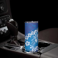 Vintage Blue Polynesia Skinny Tumbler Plumeria With Hibiscus Tropical Vibes LT14 - Polynesian Pride