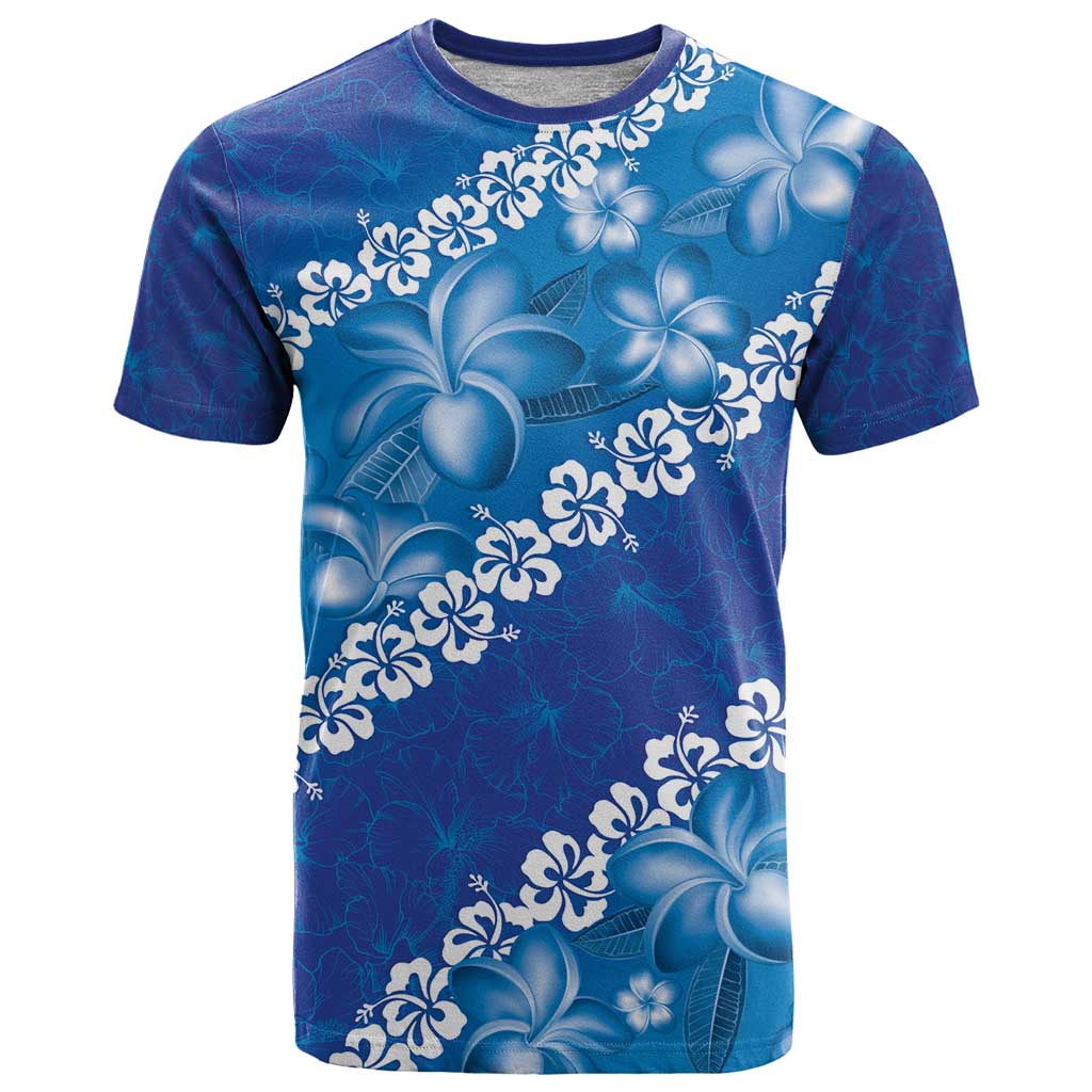 Vintage Blue Polynesia T Shirt Plumeria With Hibiscus Tropical Vibes LT14 Blue - Polynesian Pride