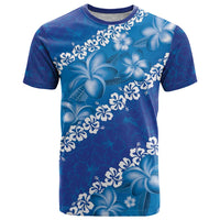 Vintage Blue Polynesia T Shirt Plumeria With Hibiscus Tropical Vibes LT14 Blue - Polynesian Pride