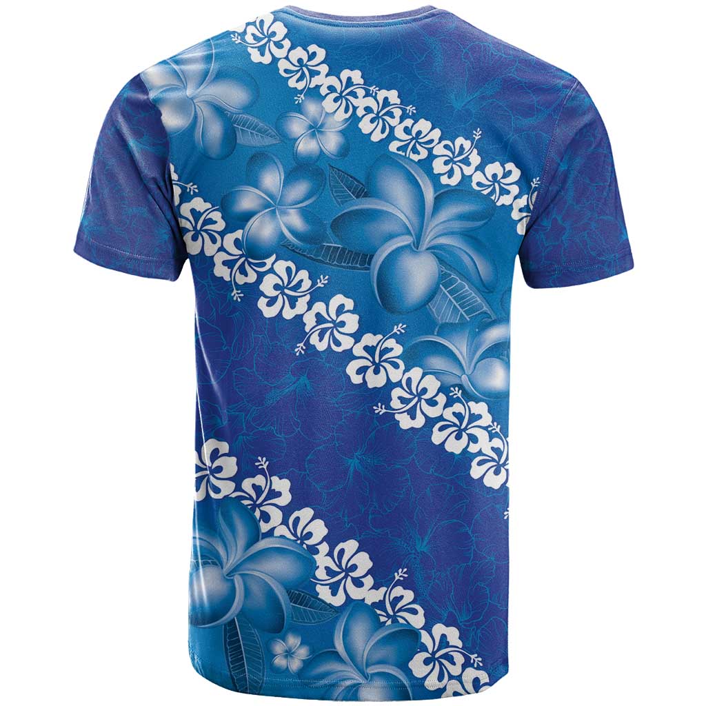 Vintage Blue Polynesia T Shirt Plumeria With Hibiscus Tropical Vibes LT14 - Polynesian Pride