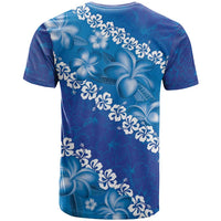 Vintage Blue Polynesia T Shirt Plumeria With Hibiscus Tropical Vibes LT14 - Polynesian Pride