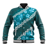 Vintage Dark Cyan Polynesia Baseball Jacket Plumeria With Hibiscus Tropical Vibes