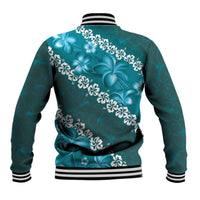 Vintage Dark Cyan Polynesia Baseball Jacket Plumeria With Hibiscus Tropical Vibes