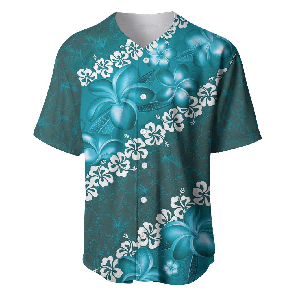 Vintage Dark Cyan Polynesia Baseball Jersey Plumeria With Hibiscus Tropical Vibes LT14 Dark Cyan - Polynesian Pride