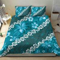 Vintage Dark Cyan Polynesia Bedding Set Plumeria With Hibiscus Tropical Vibes