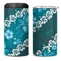 Vintage Dark Cyan Polynesia 4 in 1 Can Cooler Tumbler Plumeria With Hibiscus Tropical Vibes LT14 One Size: 16 oz Dark Cyan - Polynesian Pride