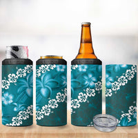 Vintage Dark Cyan Polynesia 4 in 1 Can Cooler Tumbler Plumeria With Hibiscus Tropical Vibes LT14 - Polynesian Pride